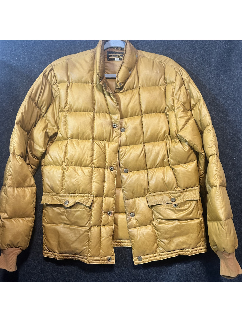 Vintage 70's Eddie Bauer Premium Goose Down Quilted Puffer Jacket Tan/Gold Med